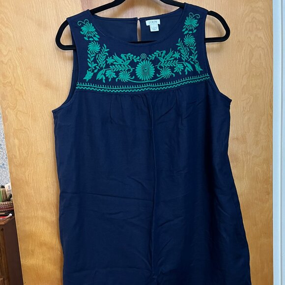 Navy Cotton Embroidered Summer Dress // J. Crew Women's Size L - Picture 5 of 5